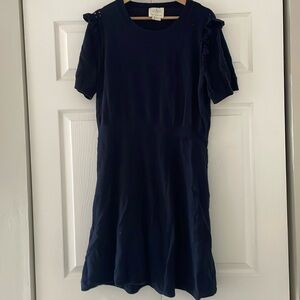 Kate Spade Navy Short Sleeve Ruffle Shoulder Dress